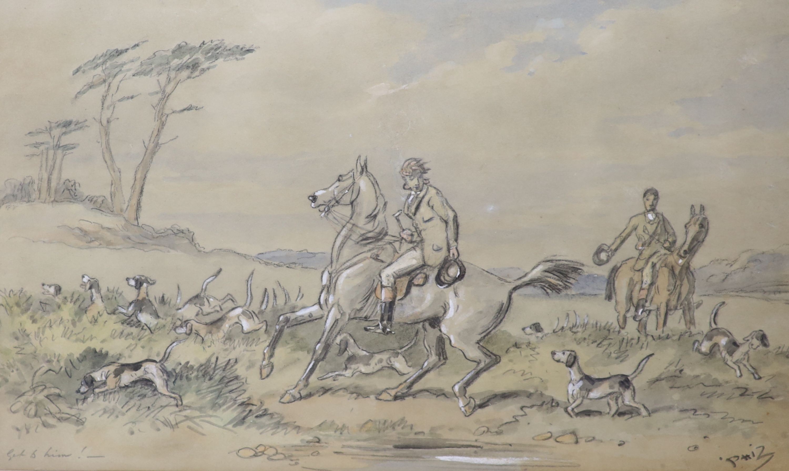 Hablot Knight Browne (1815-1882) 'Phiz', charcoal and watercolour, 'Get Him!', 23 x 37cm